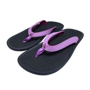 Olukai Kulapa Kai Womens Size 10 Purple Black Flip Flop Sandals Beach Pool